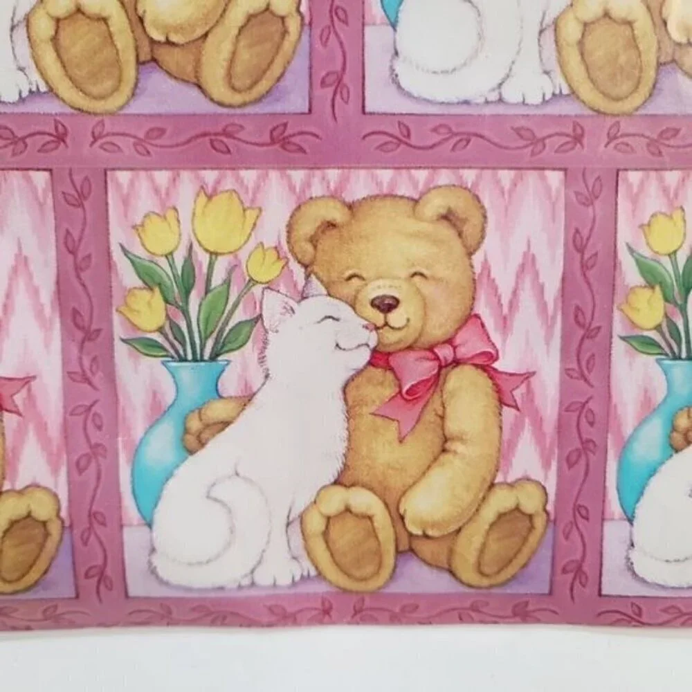 Vintage 90s AGC Kawaii Pink Cute Cuddly Teddy Bear Cat Gift Wrap